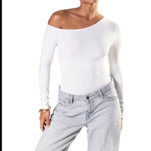 HEYSHAPE One Shoulder Long Sleeve Thong Bodysuit White NWOT Size M/L